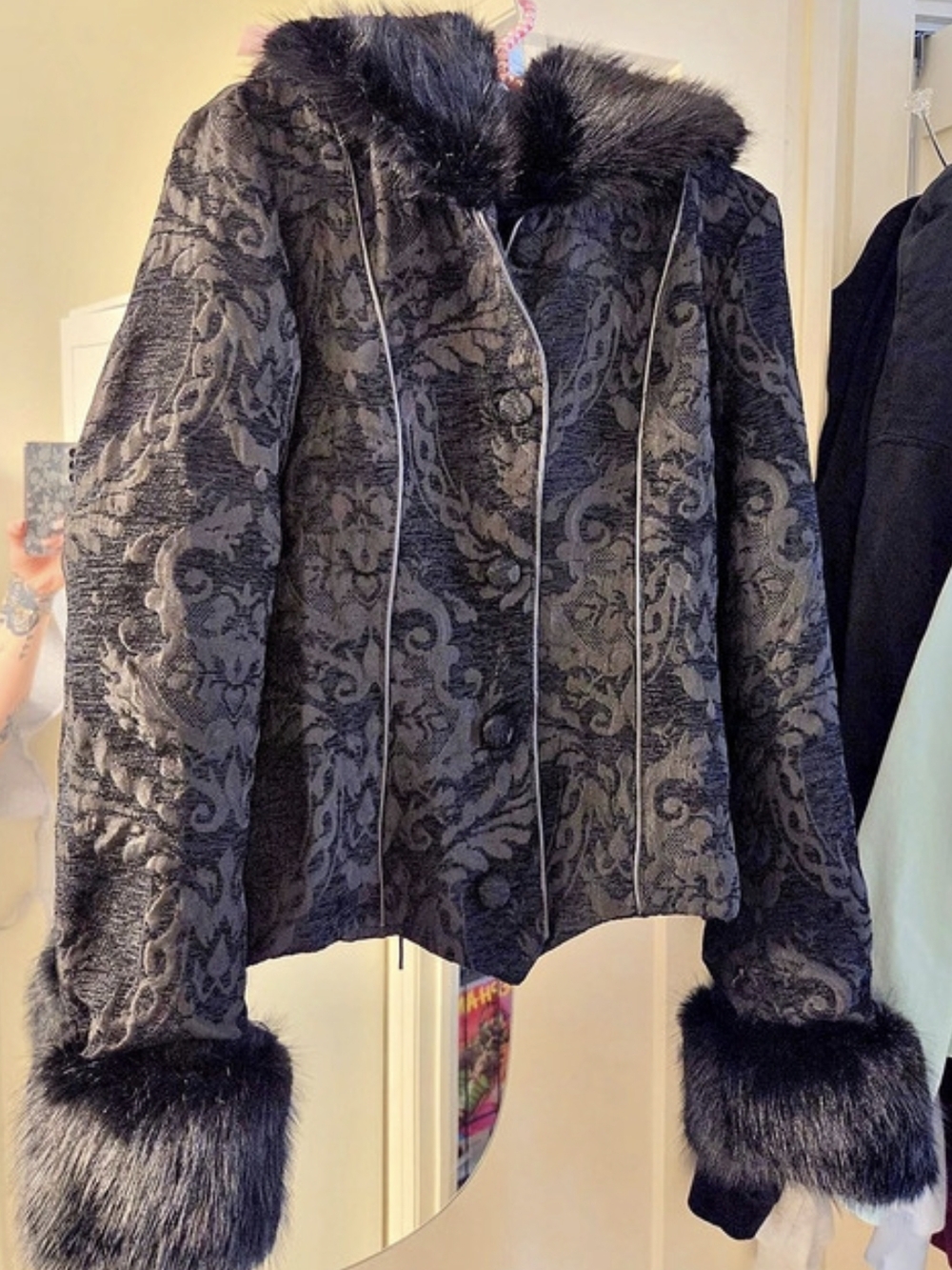Dracula Clothing Paisley Faux Fur Trim Jacket Size L/XL NWT